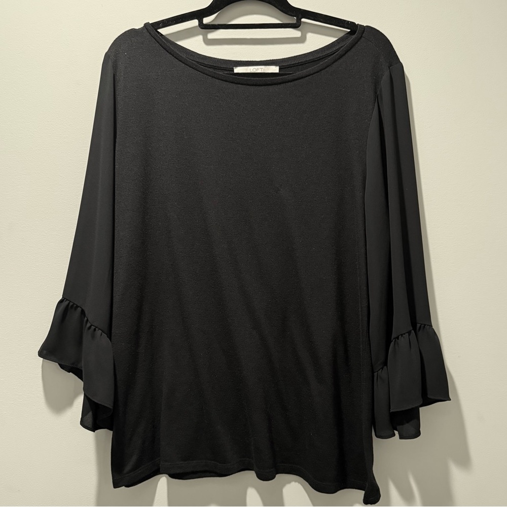 LOFT Black Blouse with Ruffled Sleeves